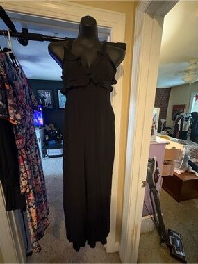 American Eagle Outfitters Black Ruffle Jumpsuit
